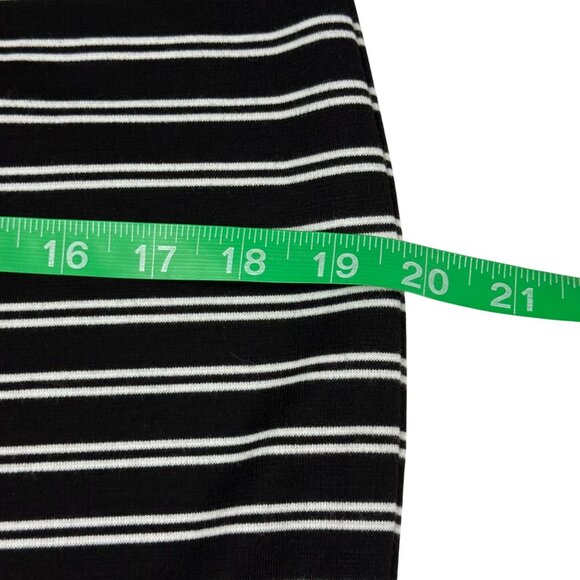 Size 6 Chaps Black White Stripe Ponte Knit Sheath Dress Flared Bell Sleeve - Picture 9 of 10